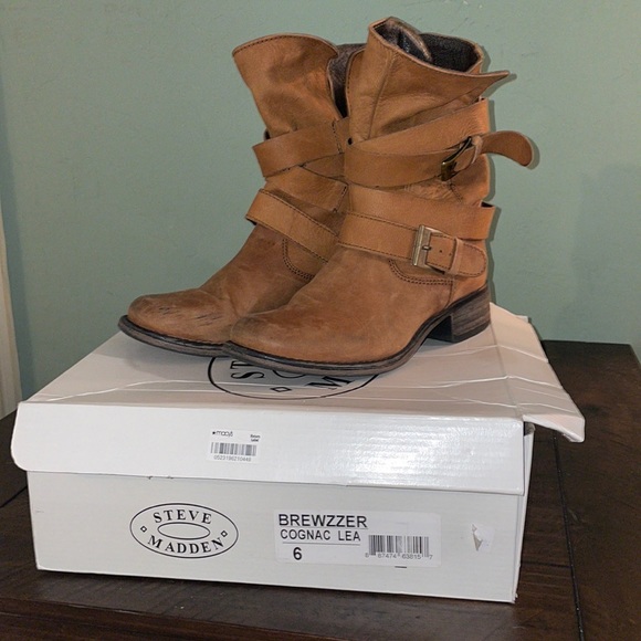 ❄️☕️Steve Madden Brewzzer Cognac Lea - Picture 1 of 6